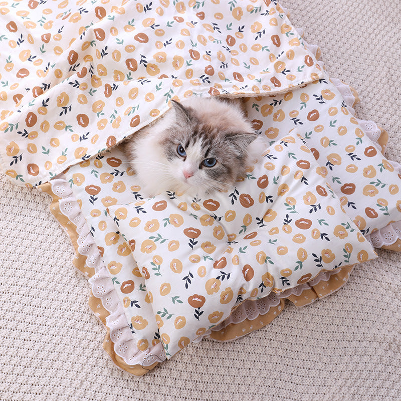 Cat Pet Three-piece Cotton Cat Mattress Quilt Dog Bed Cathouse Kennel