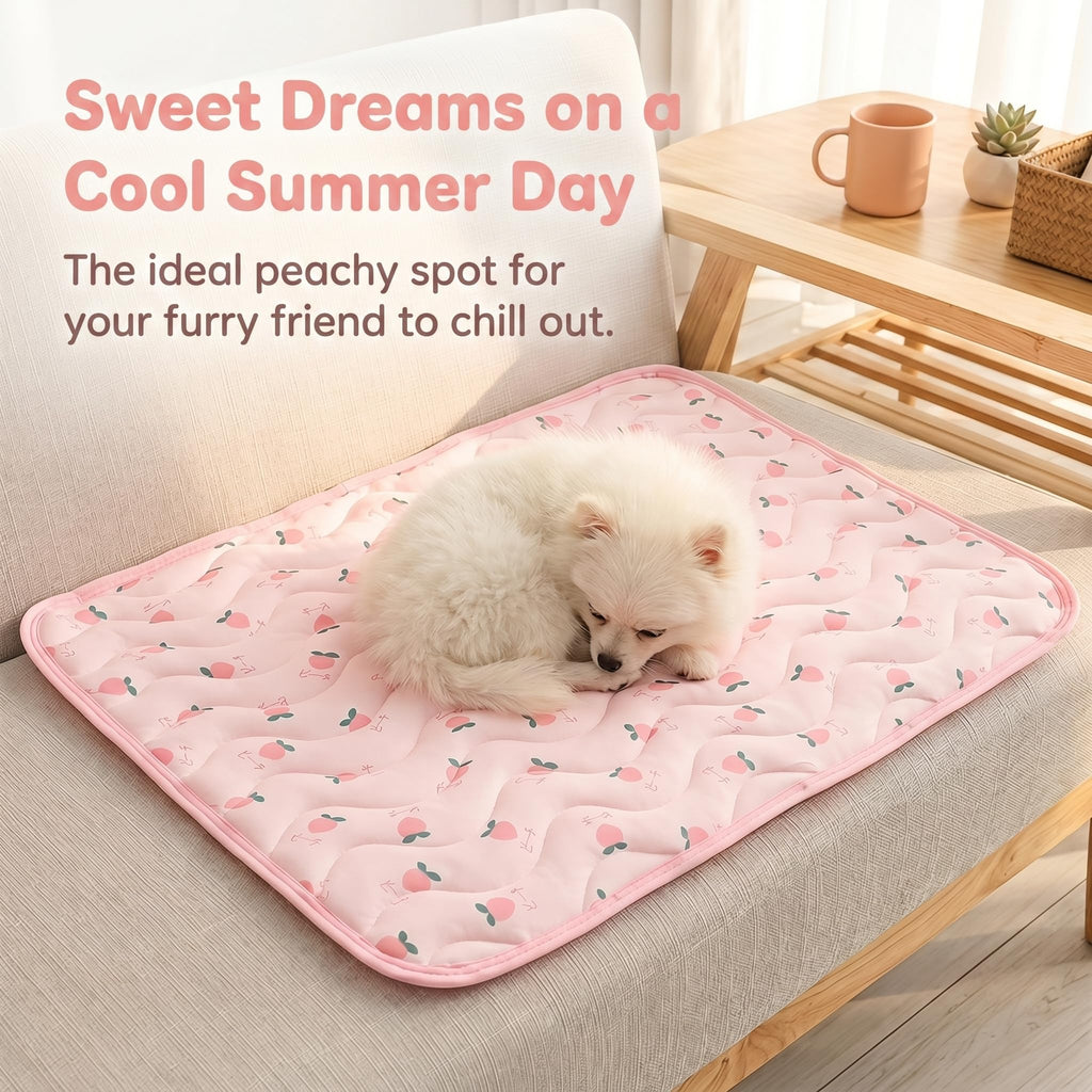 Self-Cooling Pet Mat For Dogs & Cats Foldable Summer Cooling Pad With Fruit Print Washable Dog Bed For Crate Floor Sofa & Car-Pink Cherry Style