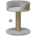 Cat Tree with Scratching Post, Toy Ball, Perch, Small Cat Tower for Indoor Cats - 16" x 16" x 19", Grey