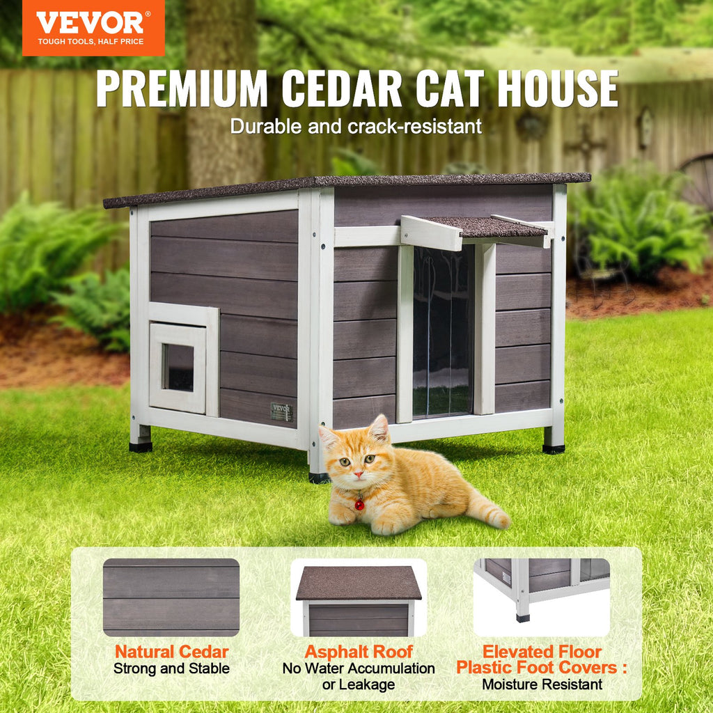 Outdoor Cat House Wooden Feral Cat Shelter With Roof Door Flaps & Window