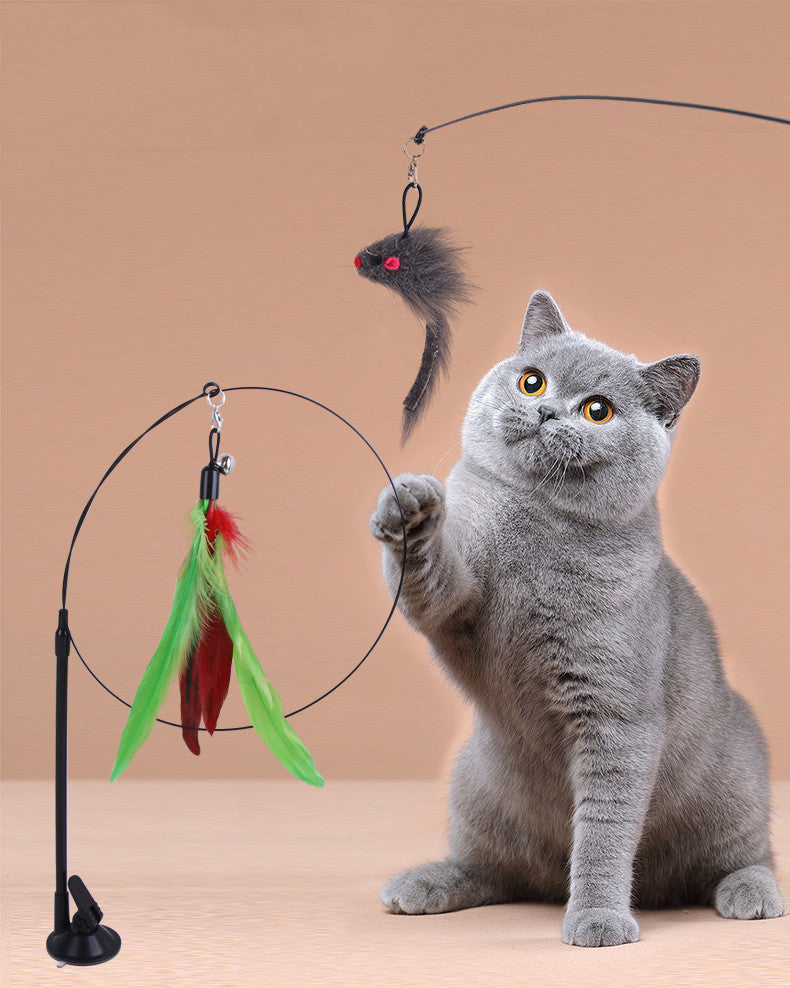 H Sucker Cat Teaser Adsorption Handheld Steel Wire Cat Teaser Multi-head Replaceable Cat Toy Pet Supplies