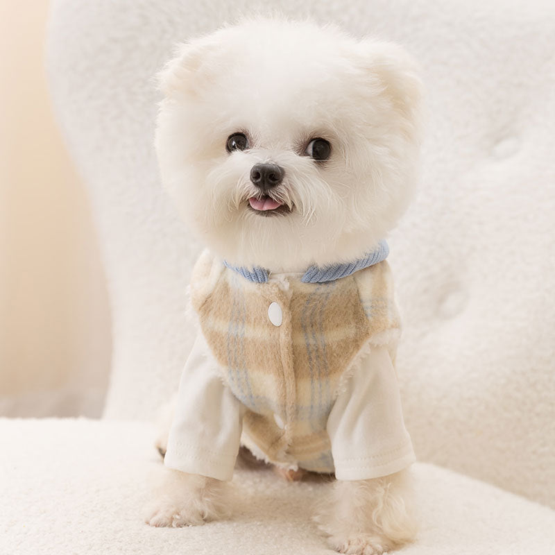Chessboard Grid Hooded Traction Vest Autumn And Winter Pet