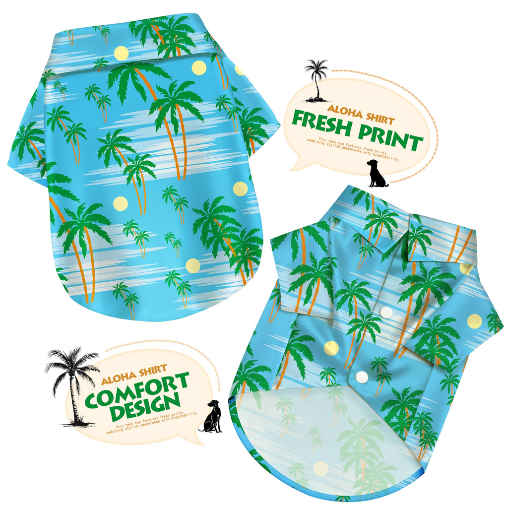 Coconut Tree Hawaii Style Pet Dog T-Shirt, Four-Way Stretch Breathable Light Cool Summer Shirts, Casual Beach Seaside Daily Clothes For Small Size