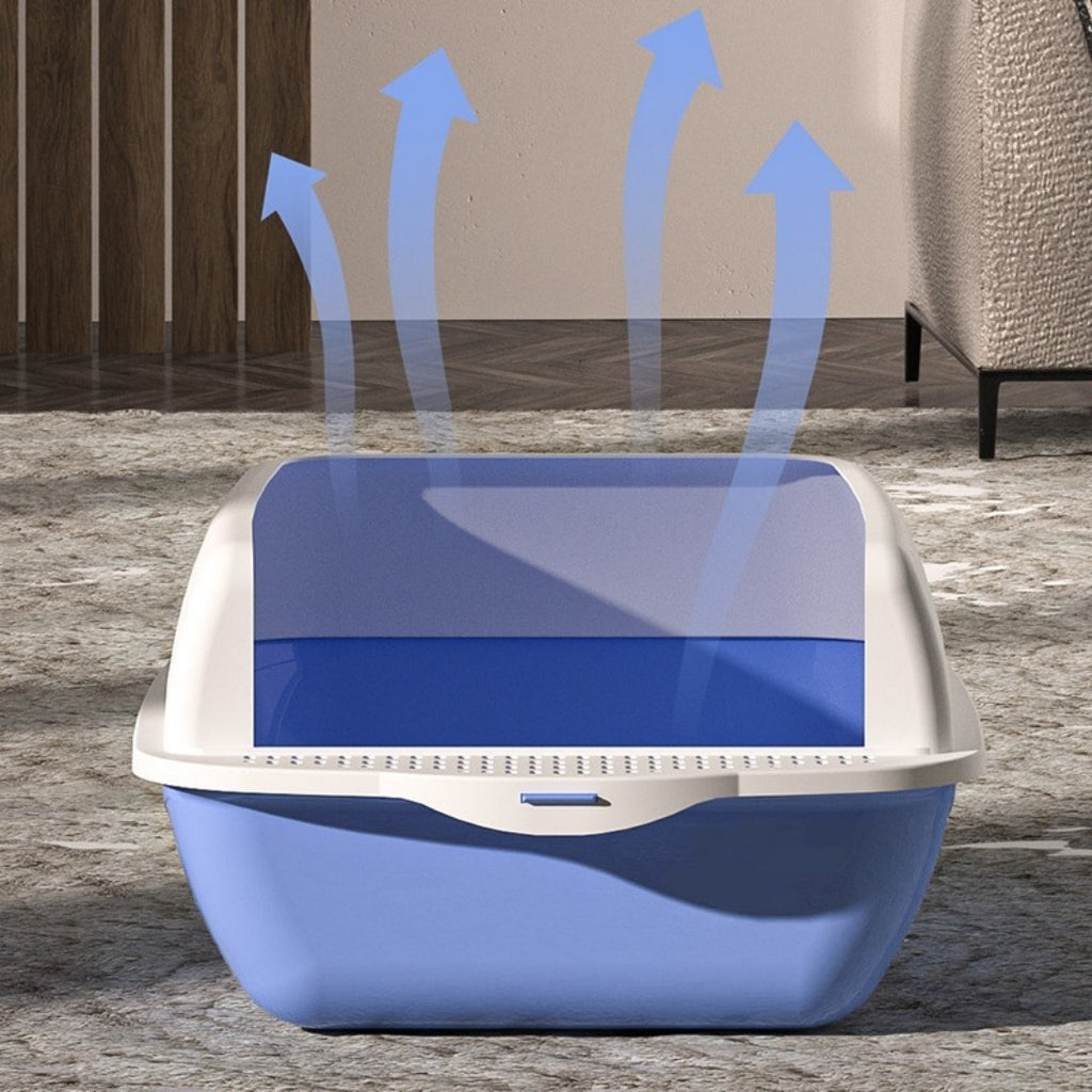 Extra-Large Semi-Enclosed Cat Litter Box With High Sides