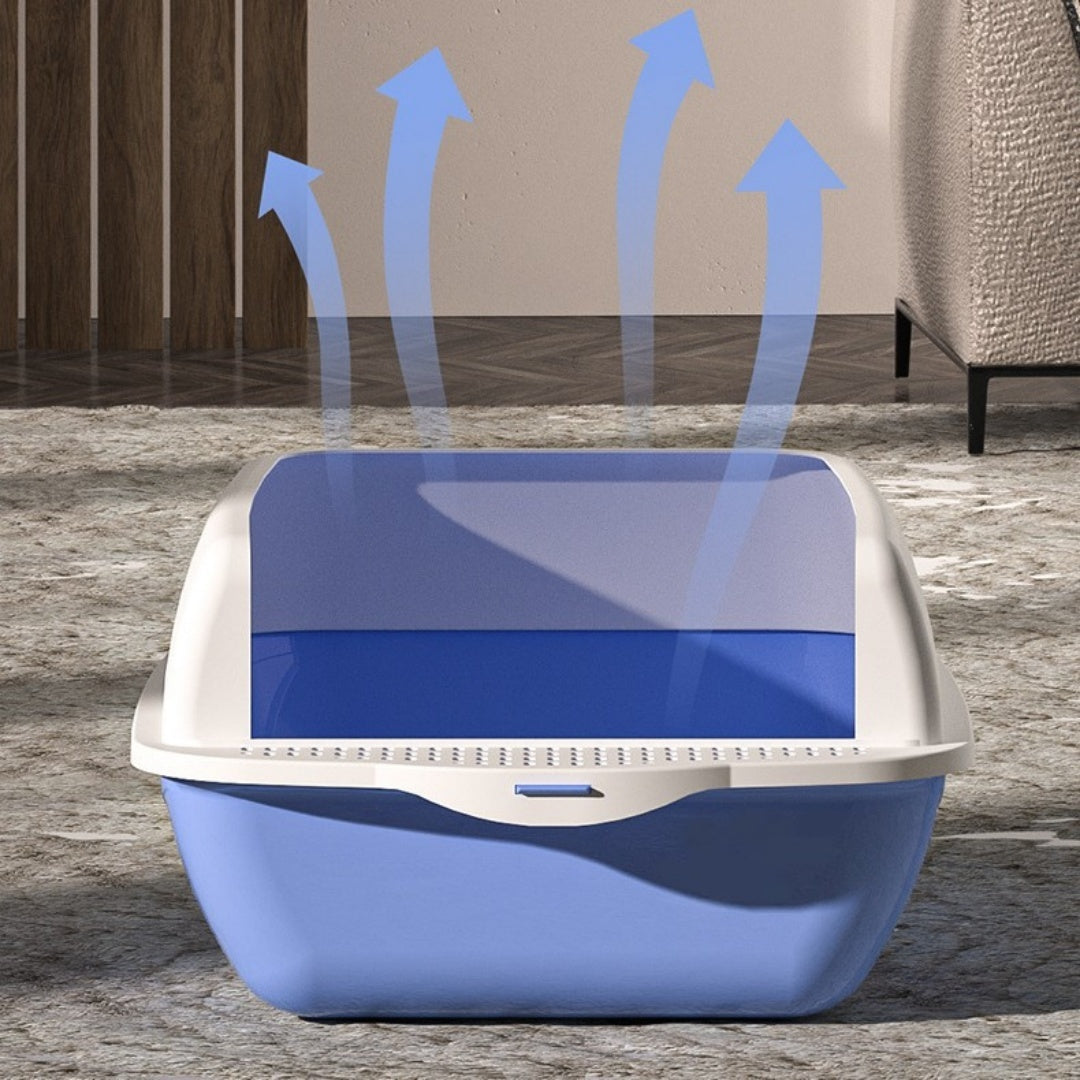 Extra-Large Semi-Enclosed Cat Litter Box With High Sides