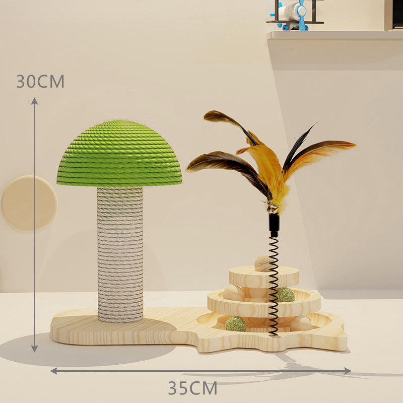 Cat Toys Scratching Post Mushroom Sisal Rope Scratcher Tree Tower Wood Turntable Ball Kitten Climbing Frame Supplies