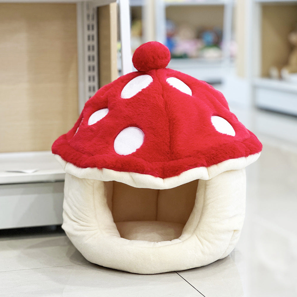 Warm Plush Cute Mushroom Half Surrounded Cat Kennel
