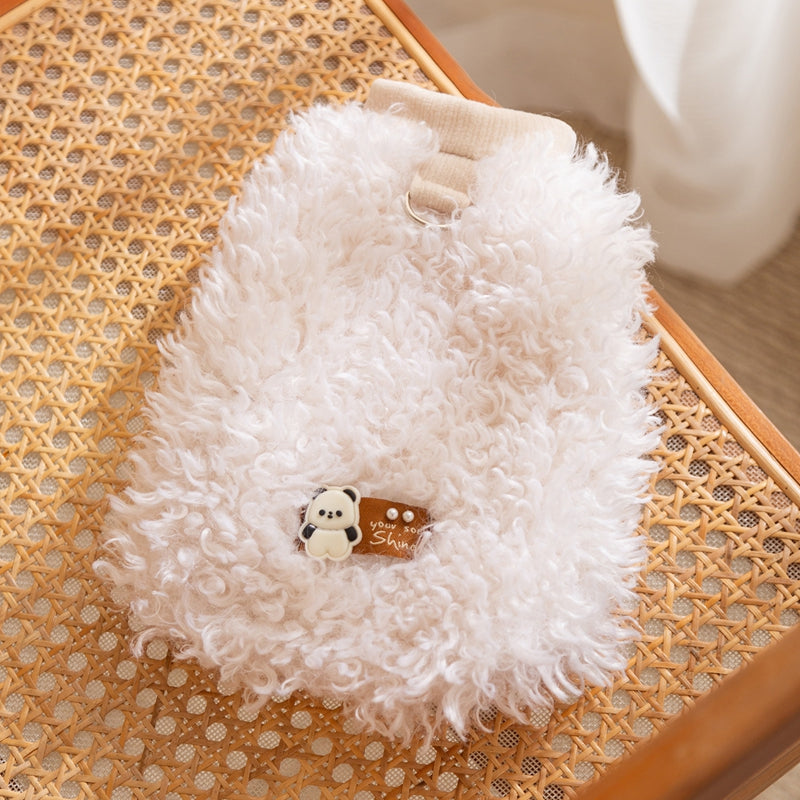 The Fluffy Sheep Wool Pet Vest, The Cute Panda Badge And The Warm Winter Coat Are For Small Cats And Dogs