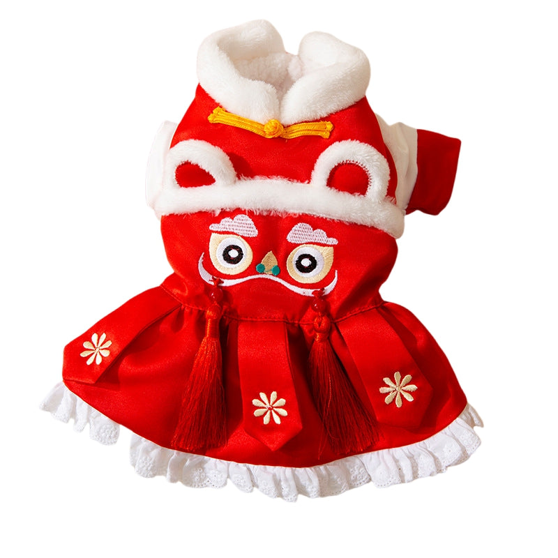 New Year Pet Tang Suits, Lion Dance Couple Cotton-padded Clothes, Festive Dog Clothes, Cat Two-legged Warm Dog Clothing