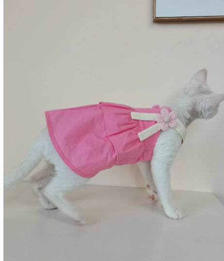 Sphynx Cat Cotton Summer Dress with Floral Accent Straps