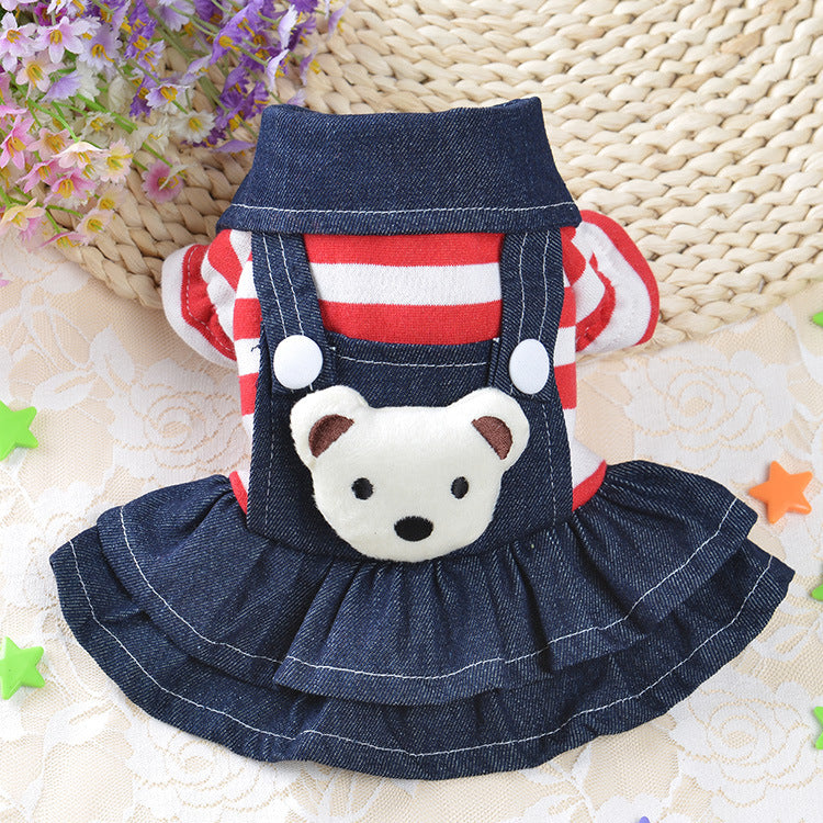 Denim Suspenders Dog Clothes Pet Supplies Clothing Striped Suspenders Bear Four-legged Pants