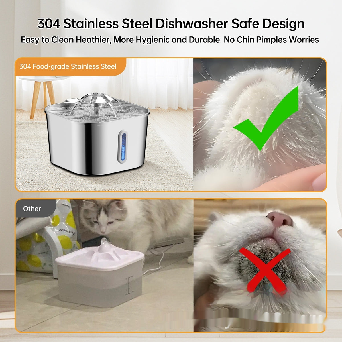 2.2L Stainless Steel Pet Cat Water Fountain Dogs And Cats Water Feeder