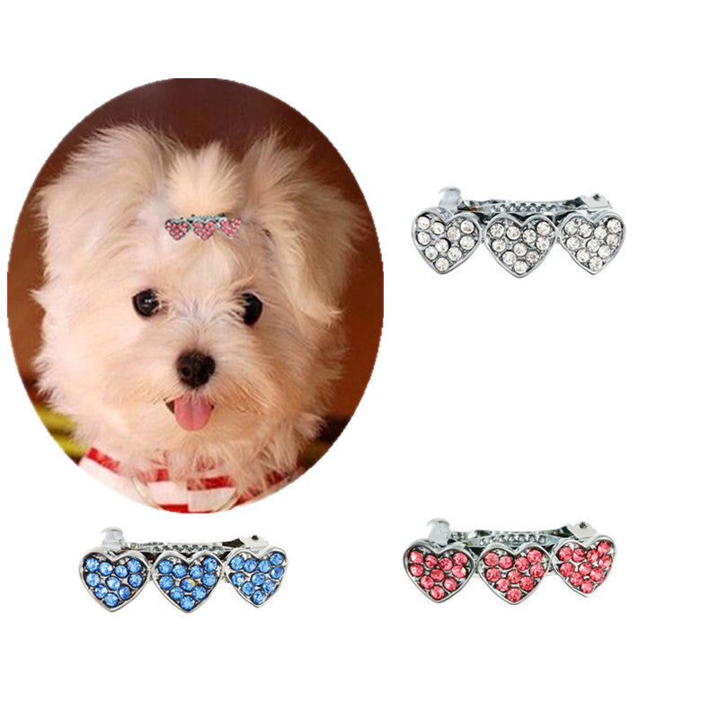 Rhinestone Alloy Peach Heart Barrettes Dog Pet Ornament