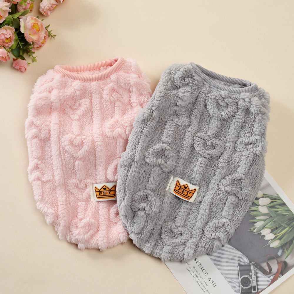 Pet Dog Clothes Teddy Cat Heart Twist Double-sided Velvet Vest Fleece Lined Padded Warm Keeping Wholesale