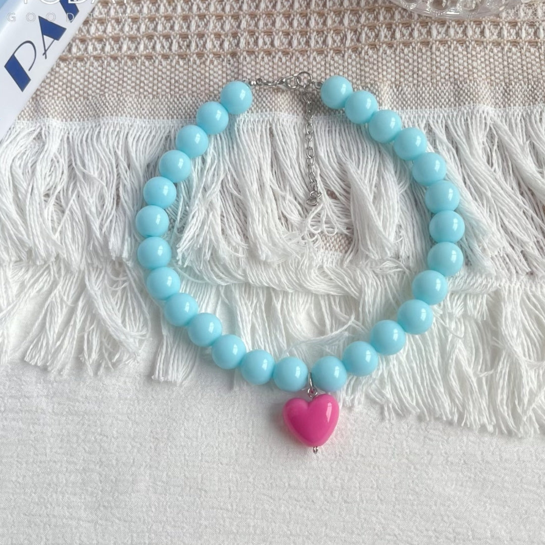 Color-block Heart-gradient Necklace With A Cat