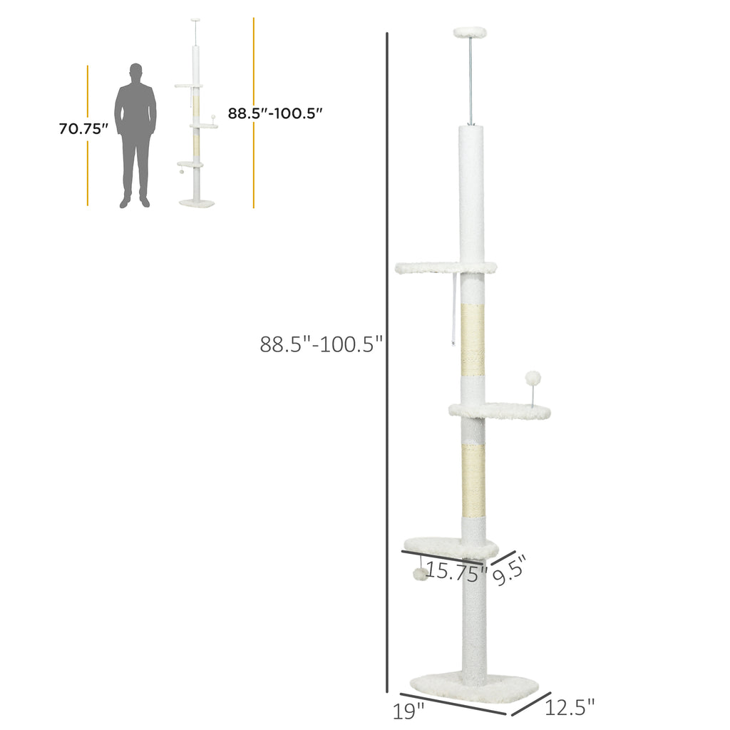 8.4 Floor to Ceiling Cat Tree, Adjustable Height, White