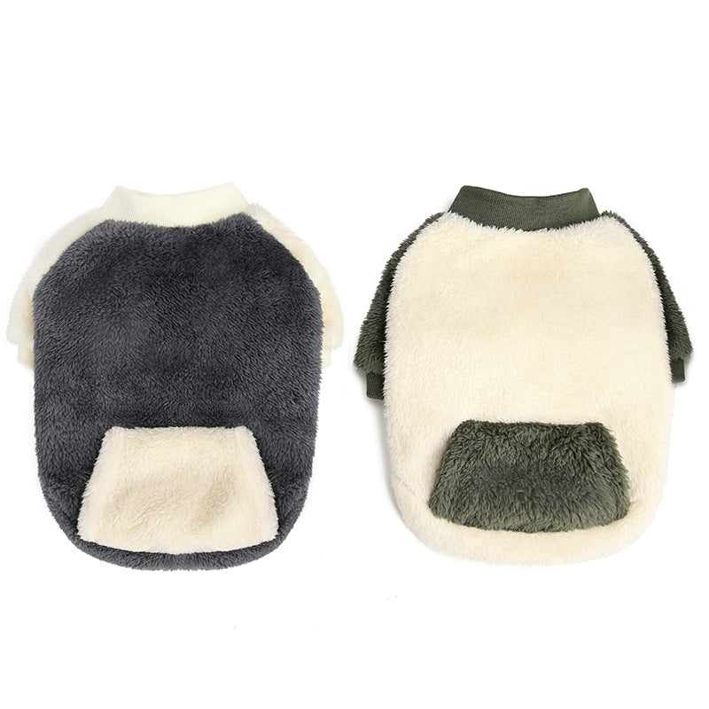 New Pet Clothes Round Neck With Pocket Warm Micro-elastic Bucket Poodle Dog Clothes