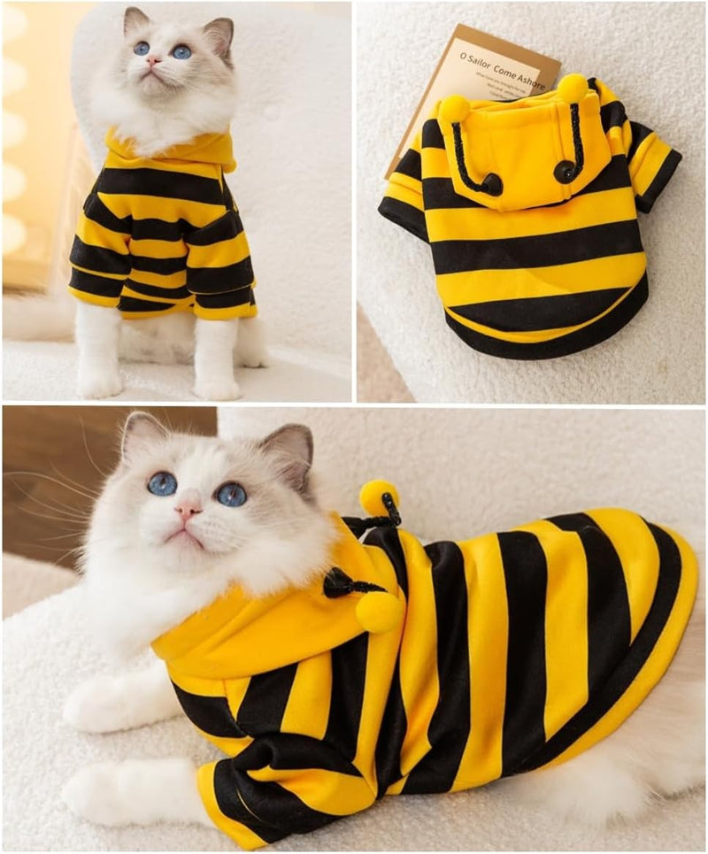 Bee Antenna Hoodie, Cute Bee Striped Dog, Kitten And Puppy Pet Clothing