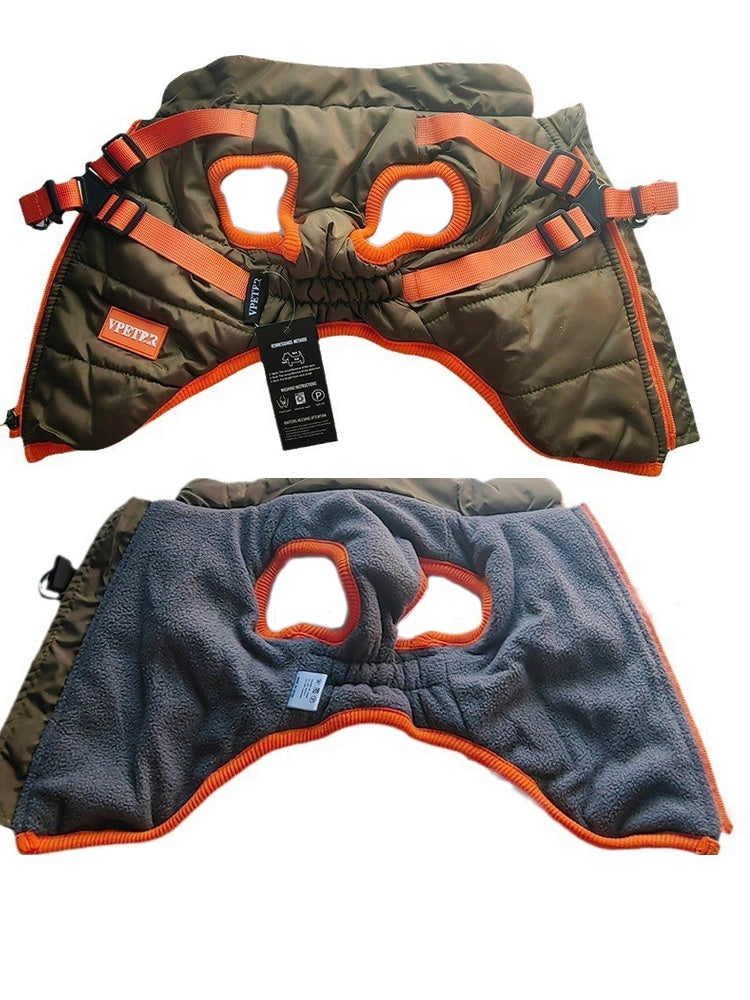 Pet Winter Clothes Plus Velvet Thick Cotton-padded Winter Warm Dog Vest Two-legged Small And Medium-sized Dog Ski Suit