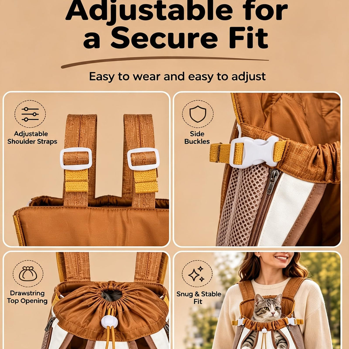 Cute Bear Pet Front Carrier Backpack, Hands Free Chest Carry Bag For Small Dogs Cats, Breathable Legs Out Design Adjustable Secure Buckles For Daily