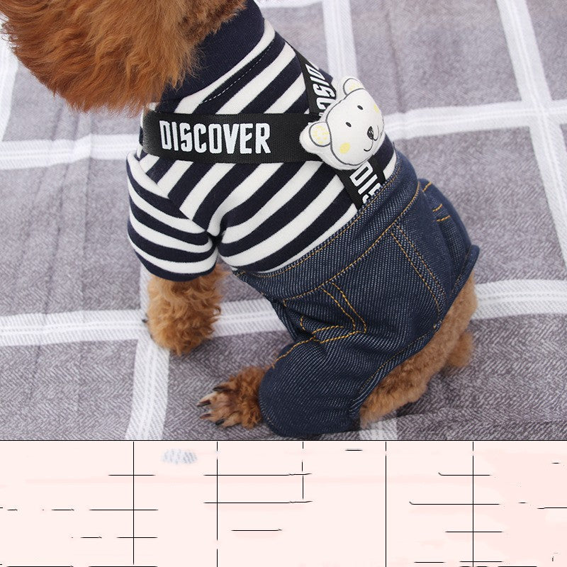 Small Dog Warm Casual Striped Strap Pants
