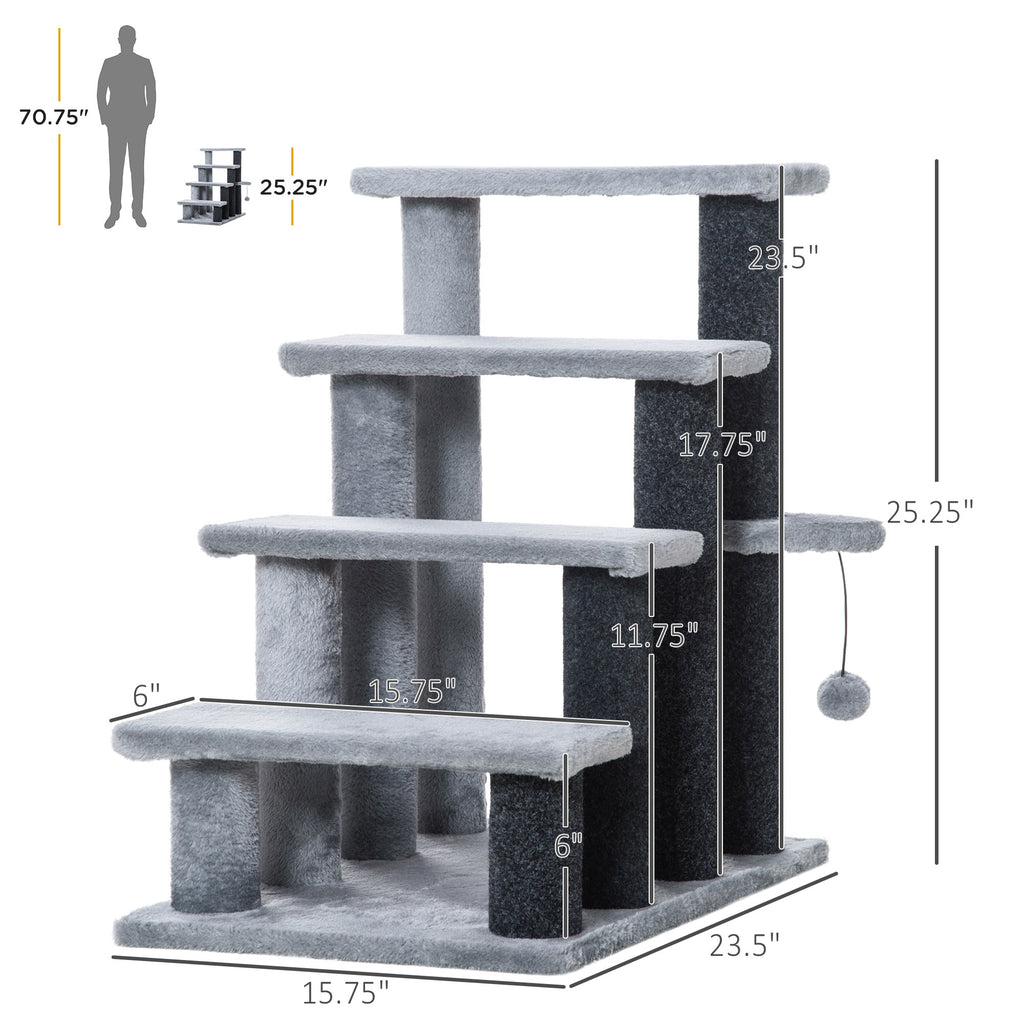 Cat Tree, Cat Tower Cat Stair Steps with Scratching Post, Hanging Play Ball for High Bed, Sofa, Indoor / Outdoor