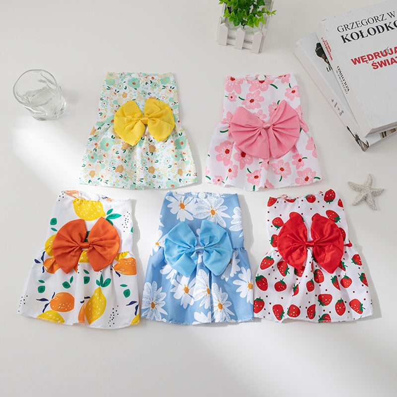New Summer Ultra-thin Cool Pet Clothes Dog Cat Pet Fashion Floral Butterfly Knot Princess Dress