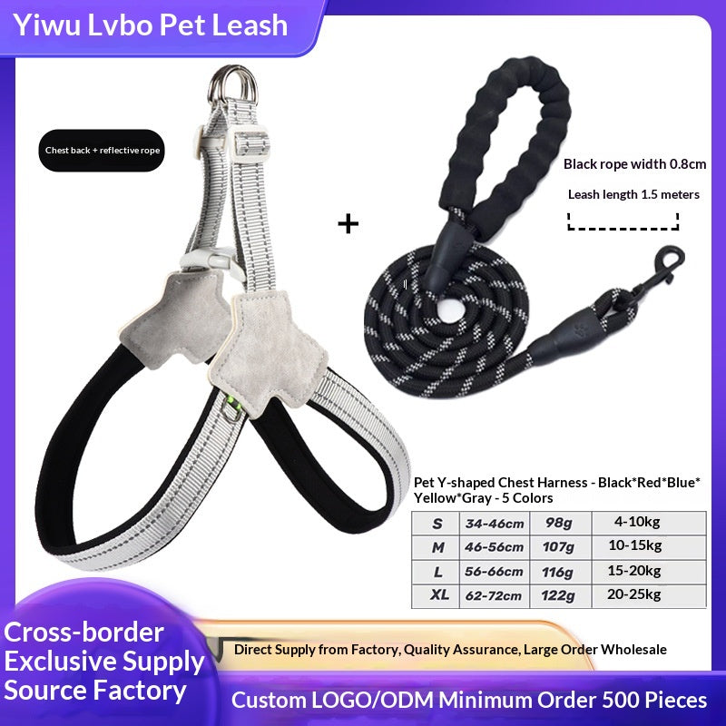 Dog Leash Wholesale New Vest-Style Harness Breathable Y-Shaped Reflective Thickened Outdoor Dog Walking Leash