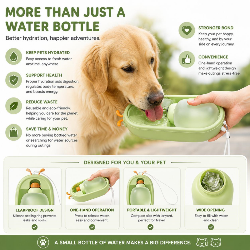 Portable Pet Water Bottle With Cute Antlers Food Grade, BPA Free, Leak Proof Travel Cup For Dogs, Durable, Easy-to-Clean Outdoor Water Dispenser With