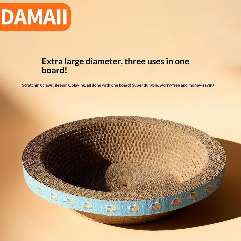 Extra Large Round Wear-Resistant Corrugated Cardboard Cat Scratcher Bowl & Low-Shedding Sofa Protector.