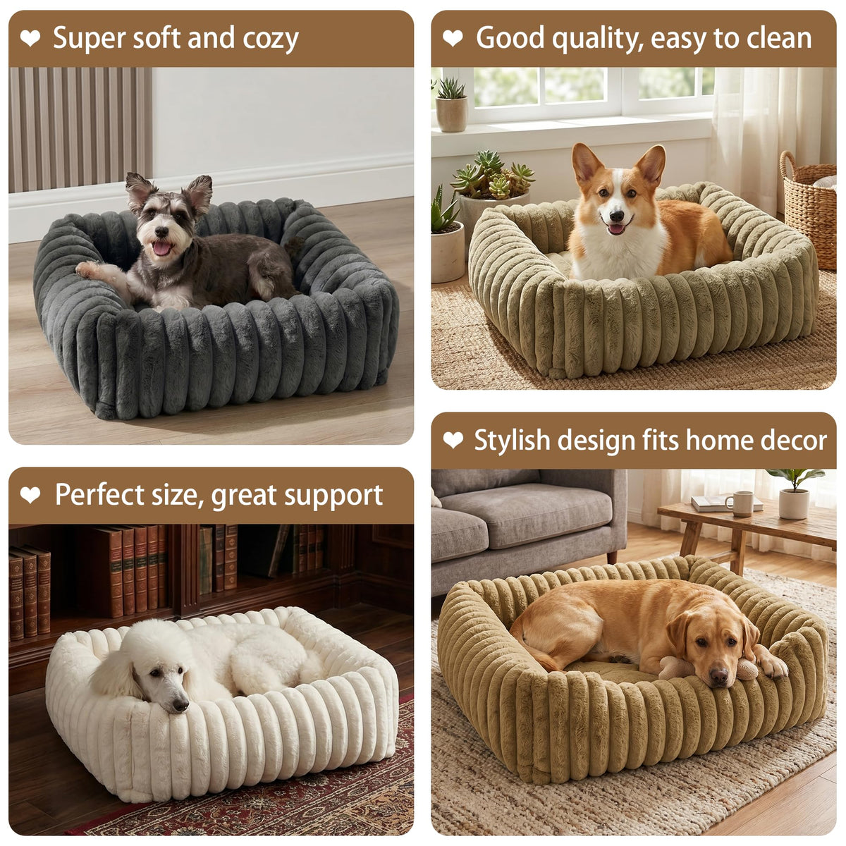 Dog Beds For Small Medium Dogs, Washable Fluffy Cat Puppy Bed Rectangle Calming Sleeping Pet Cat Bed For Indoor Dogs, Removable Zipper Cover