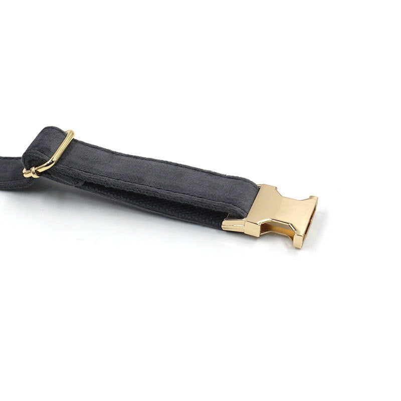 Dark Grey Velvet Pet Collar Lettering Metal Buckle