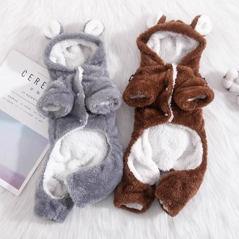 Winter Pet Clothing Teddy Bear-style Four-legged Outfit Fleece-lined And Extra-thick