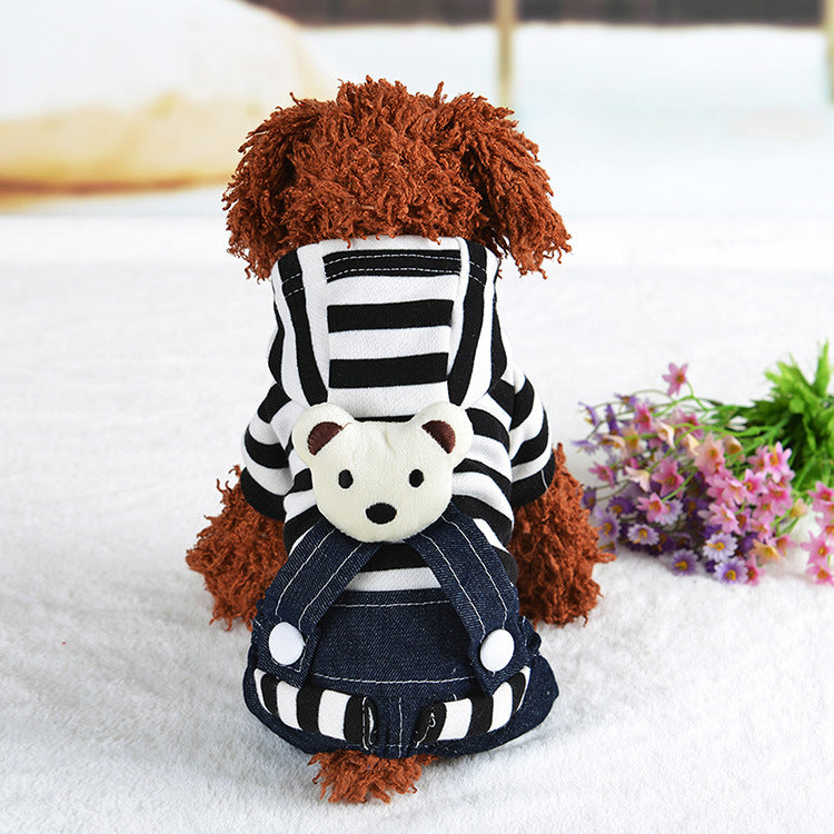 Denim Suspenders Dog Clothes Pet Supplies Clothing Striped Suspenders Bear Four-legged Pants
