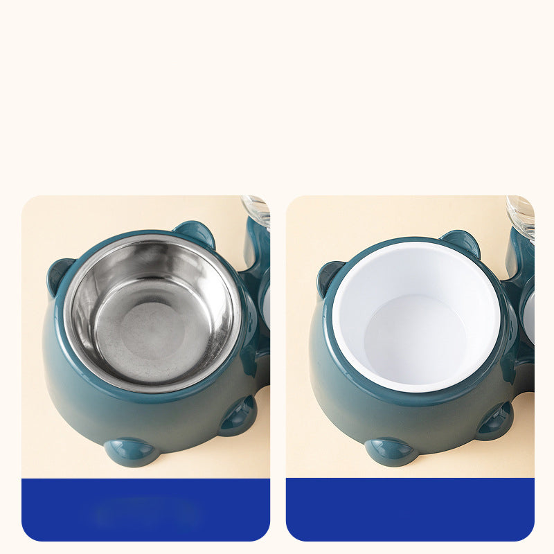 Cat Food And Water Bowl Set - 16 Degree Tilted Dog Dish With Water Dispenser Removable Pet Feeder Bowl Dog Drinking And Eating Bowl Detachable Pet