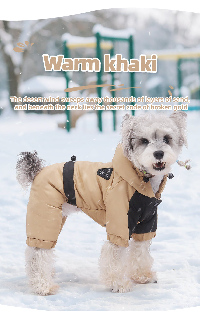 Water Resistant Dog Winter Coat, Graphene Thermal Warm Four Legged Dog Snow Jacket Hooded Pet Cold Weather Snowsuit, Windproof Padded Dog Clothes For
