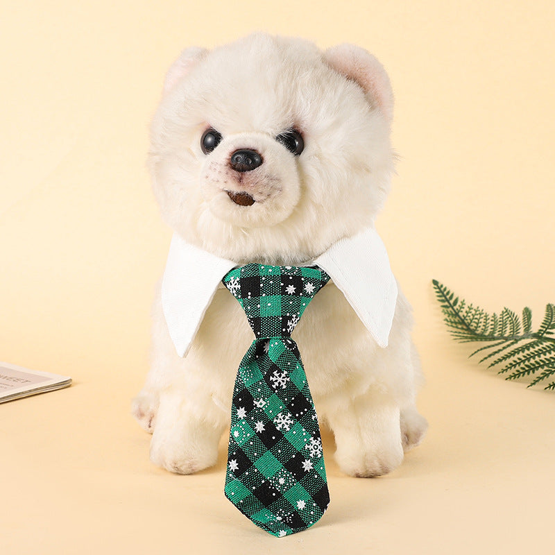 Christmas Dog Necktie, Adjustable Winter Snowflake Pattern Pet Tie Collar With Red Plaid For Small Medium Cat Dog Christmas Weddings Pet Tuxedo Outfit