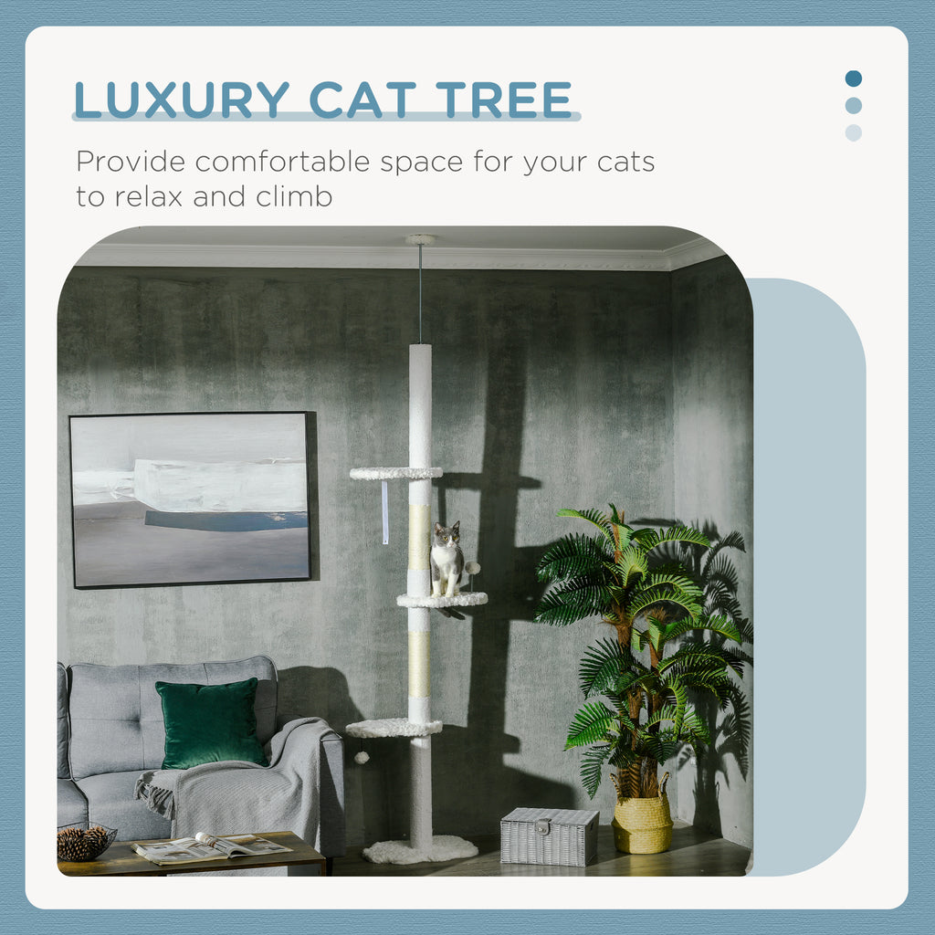 8.4 Floor to Ceiling Cat Tree, Adjustable Height, White