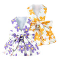 2Pack Small Dog Harness Dress For Girl Puppy Cat Dress With Flower Pattern Bow Adjustable Breathable Lining Back D-Ring Cute Outfits For Small Puppy