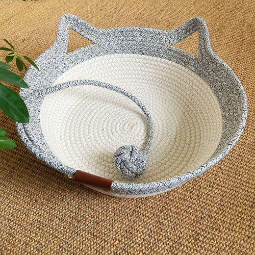 Basket For Cats, 35&40&46cm Stimuli Handwoven Cat Basket Bed With Cat Ear Handles, Cotton Rope Cat Basket Bed Ball Rope, Indoor Use For All Cats