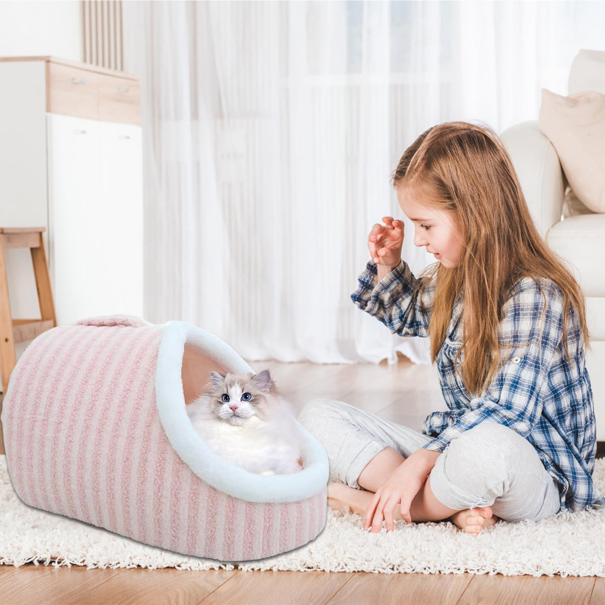 Cat Bed For Indoor Cats Soft Calming Pet Sofa Bed Slipper Shaped Cat, Warm Kitten House Cave, Indoor Enclosed Covered Cavern House For Cats Kittens
