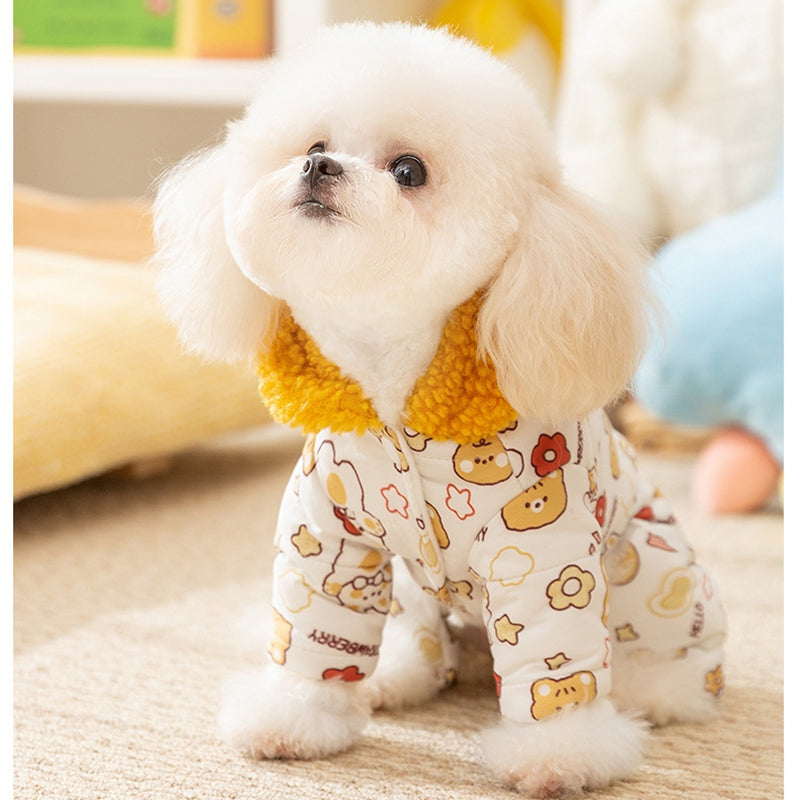 Animal Full Print Quilted Cotton Dog Clothes Teddy Traction Four Legged Cotton Coat Bichon Winter Warm Clothes Puppy Jumpsuits