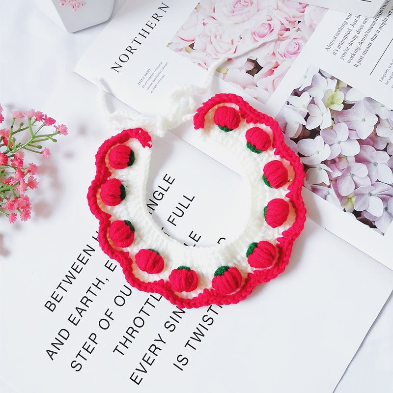 Pet Cat Dog Collar Strawberry Wool Knitted Bib