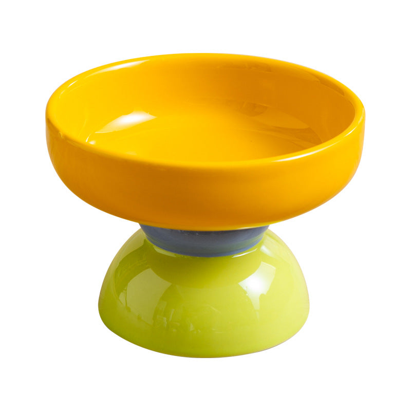 Macaron Color-Block Ceramic Elevated Pet Bowl
