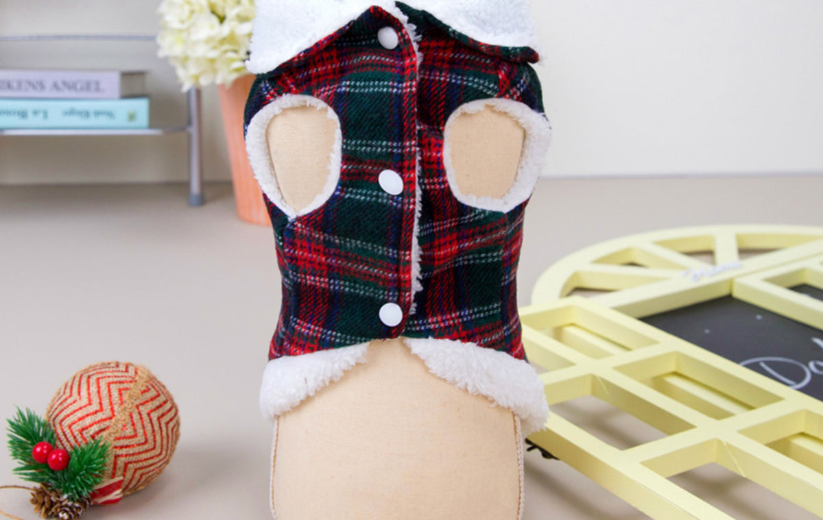 Pet Clothing Two-leg Cotton-padded Clothes Christmas Plaid Vest