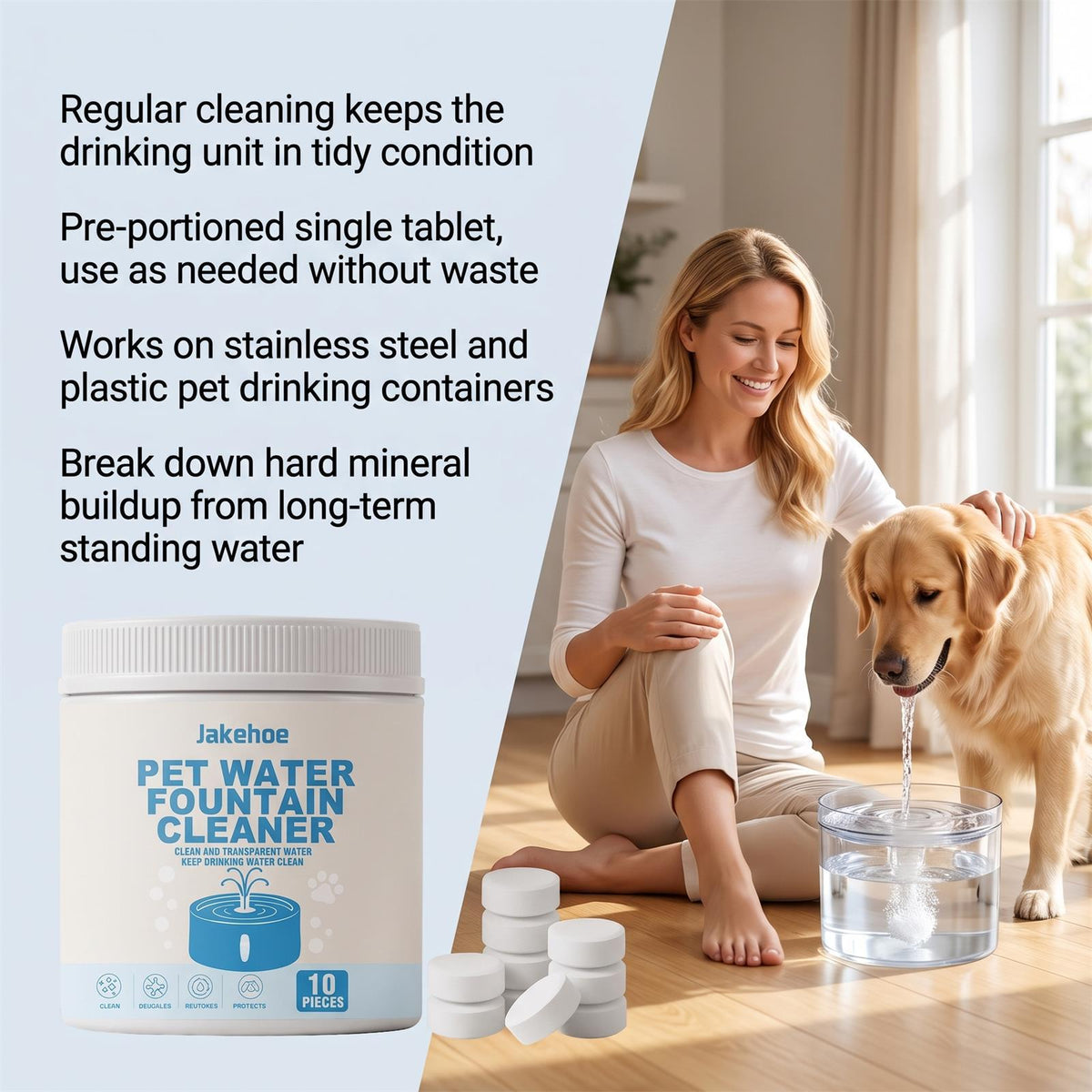 Jakehoe Pet Water Dispenser Cleaner, A Gentle Formula For Cleaning And Removing Stains From Household Cat And Dog Water Dispensers