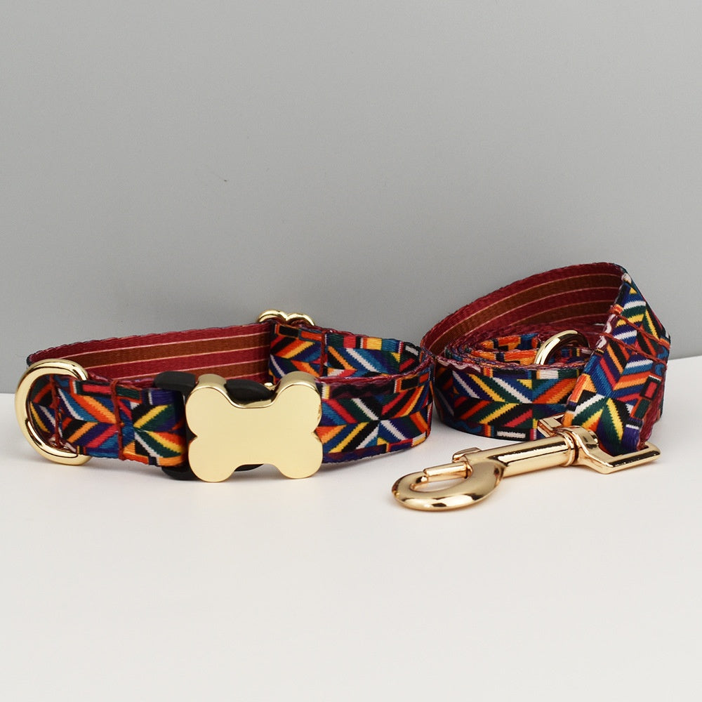 Ethnic Style Webbing Bone Buckle Printed Pet Collar