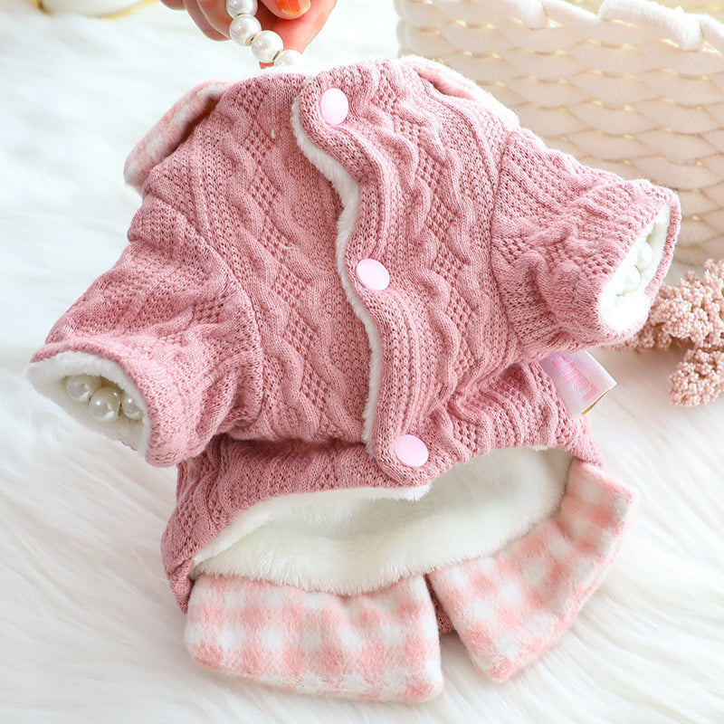 Dog Clothes Sweater Fake Two Pieces Fleece-lined Warm Cotton