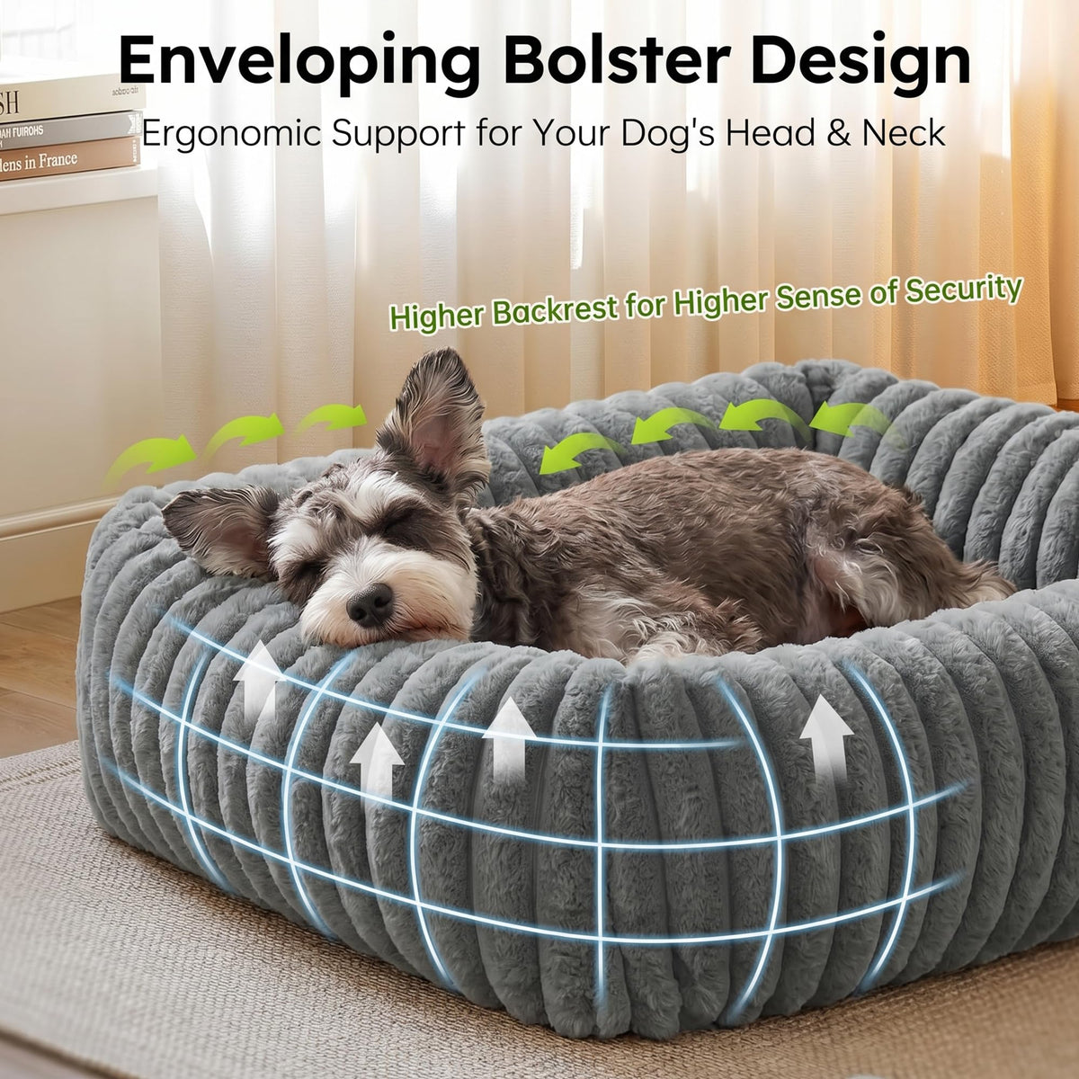 Dog Beds For Small Medium Dogs, Washable Fluffy Cat Puppy Bed Rectangle Calming Sleeping Pet Cat Bed For Indoor Dogs, Removable Zipper Cover