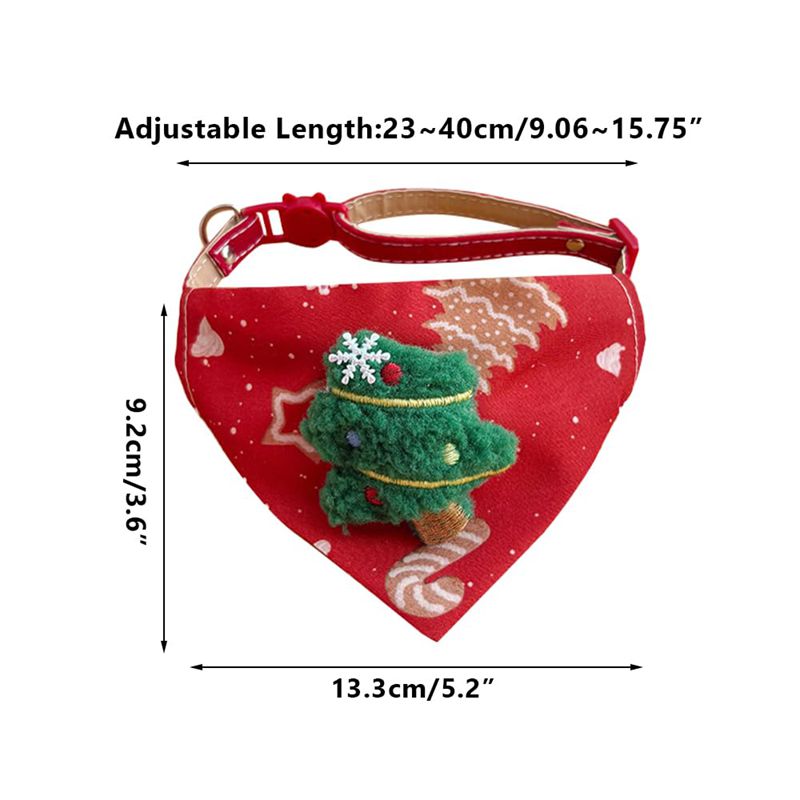 Christmas Pet Large Handkerchief Scarf, Red Santa Claus And Christmas Tree Pattern, One Size Suitable For All 9.06-15.75 Inches.Adjustable Festival